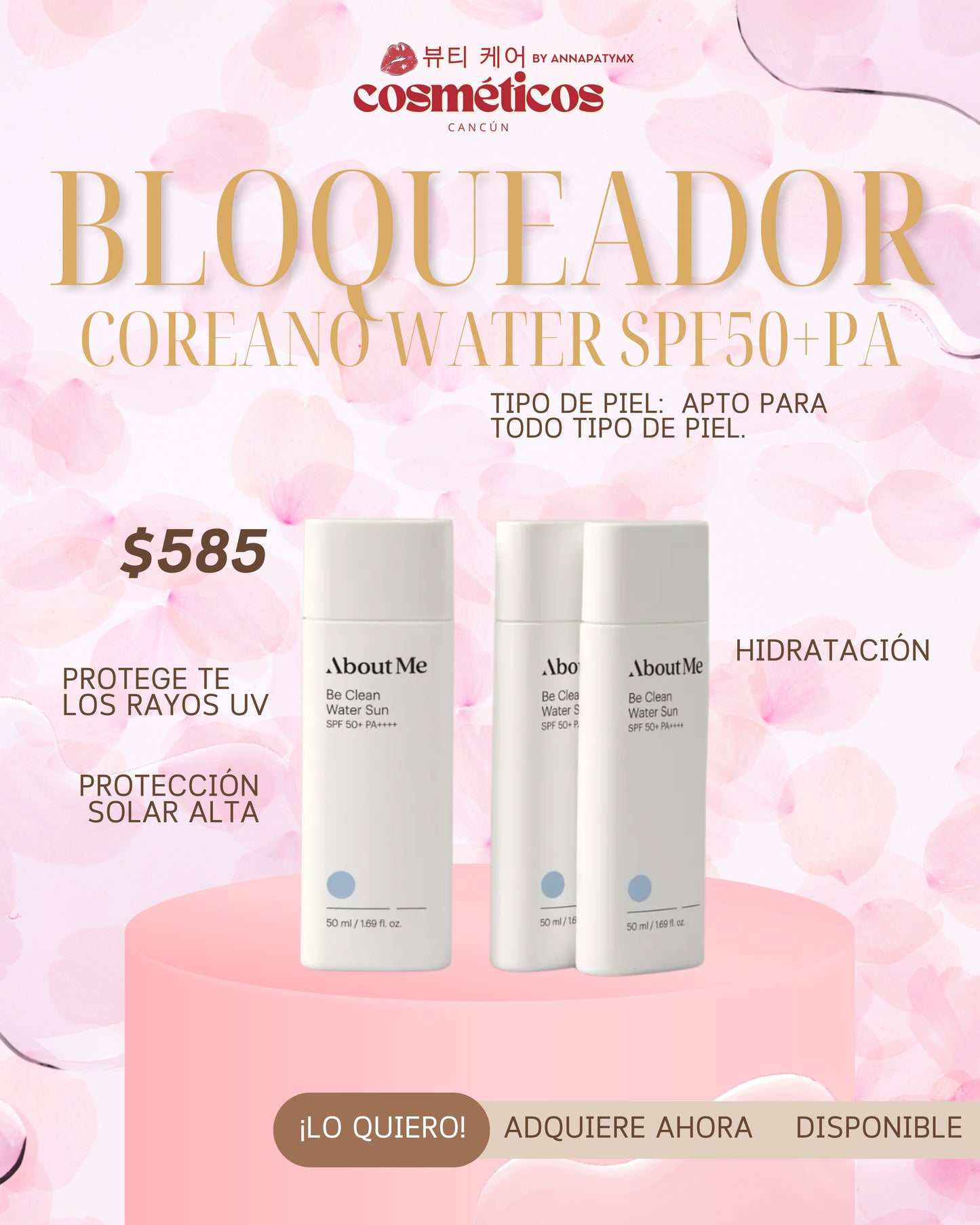 Bloqueador Solar Be Clean Water Sun SPF50+PA